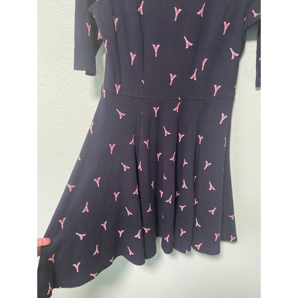 Unique Vintage Women's Pink and Navy Paris Eiffel Tower Dress Size Large - Picture 5 of 8